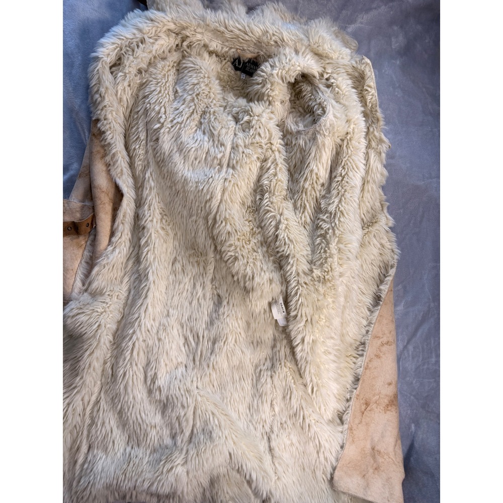 Armani Jeans Faux Sherling Long Coat Tan Cream Made in Italy Size 40 (6) - Picture 6 of 16